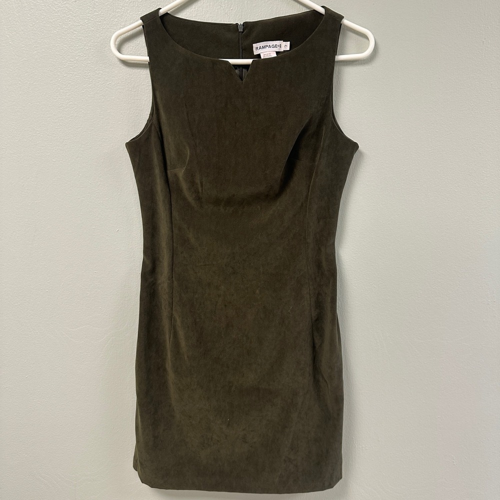 Rampage Olive Green Faux Suede Notched Neck Sleeveless Sheath Dress Size 7